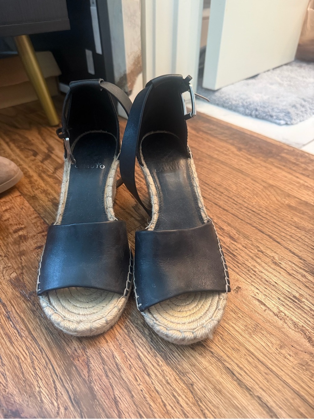 Vince Camuto Black Espadrille Wedge Sandals with Ankle Strap
